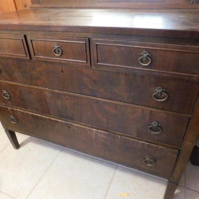 Antique Flame Mahogany Three over Three Dresser with Mirror 44