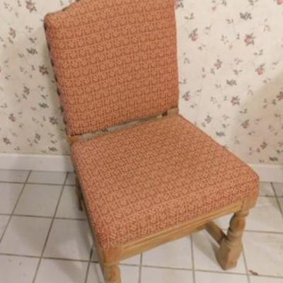 Set Of 6 Wood Framed Upholstered Chairs with Brass Button Accents