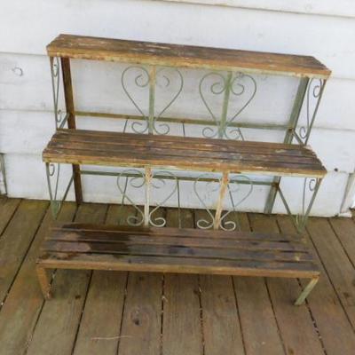 Large Triple Tier Wood and Metal Plant Stand 40