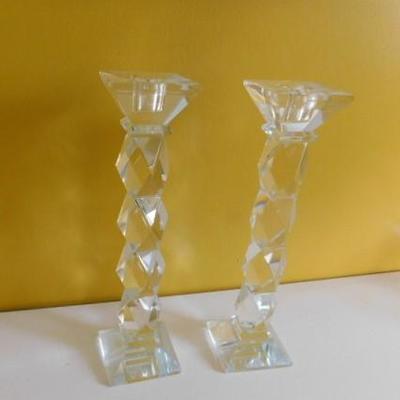 Pair of Cut Crystal Glass Candle Holders 10