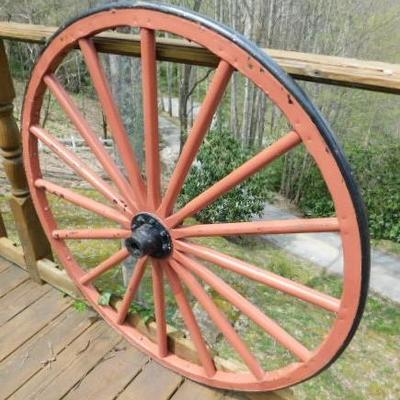 Antique Wood Spoke Carriage Wheel with Steel Hub and Steel Rim 43