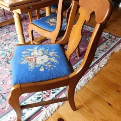 Set of 6 Maple Frame Dining Chairs with Needle Point Upholstered Seats