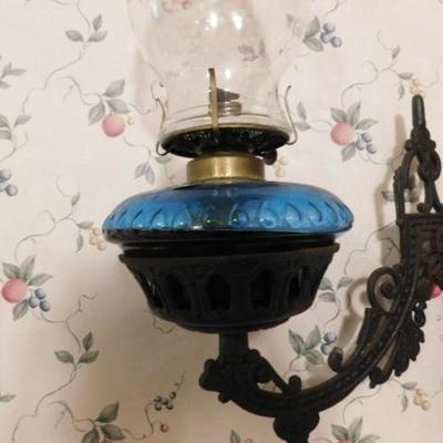Vintage Cast Iron Wall Sconce Arm and Oil Lantern