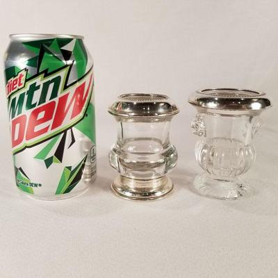 Two Glass and Sterling Toothpick Holders