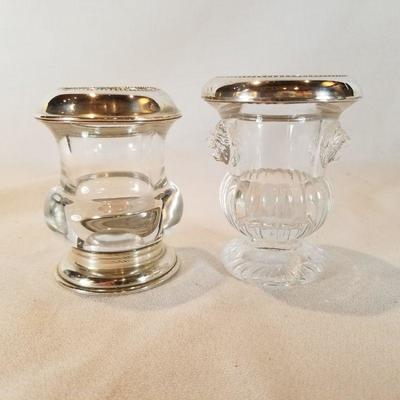 Two Glass and Sterling Toothpick Holders