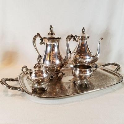 Silver Plate Coffee & Tea Service on Tray