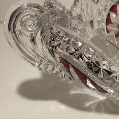 242:  Haufbauer Ruby Red Bird Bowl, Egermann Crystal Deer Bowl and Ruby Cut Vase