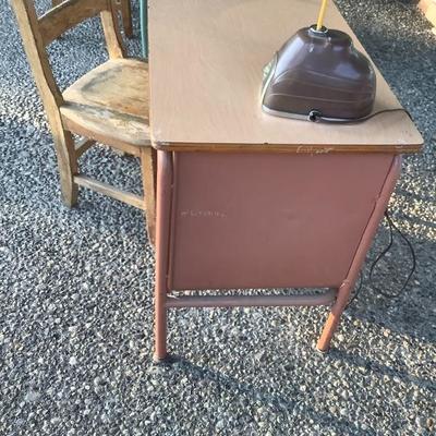 128: Vintage Childâ€™s School Desk and Chair 