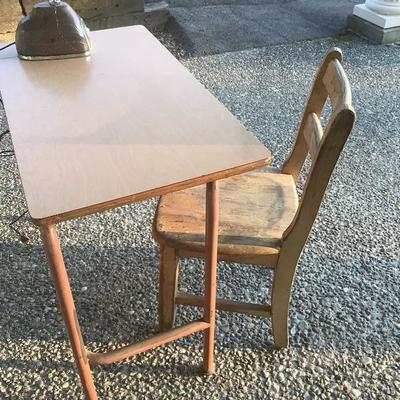 128: Vintage Childâ€™s School Desk and Chair 
