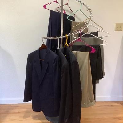 100:  Men's Suits and Spiral Clothing Rack
