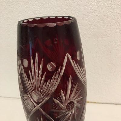 242:  Haufbauer Ruby Red Bird Bowl, Egermann Crystal Deer Bowl and Ruby Cut Vase