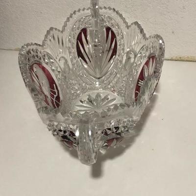 242:  Haufbauer Ruby Red Bird Bowl, Egermann Crystal Deer Bowl and Ruby Cut Vase