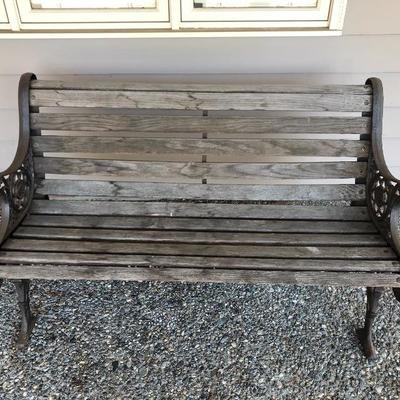 068:  Wood Bench With Metal Accents