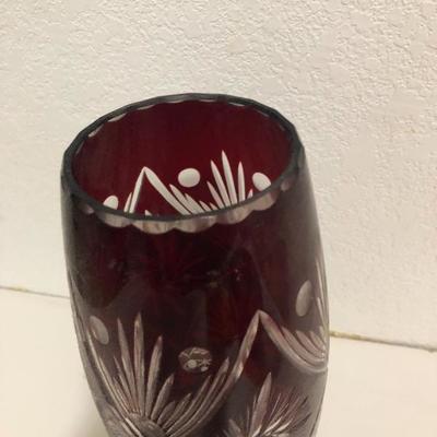 242:  Haufbauer Ruby Red Bird Bowl, Egermann Crystal Deer Bowl and Ruby Cut Vase