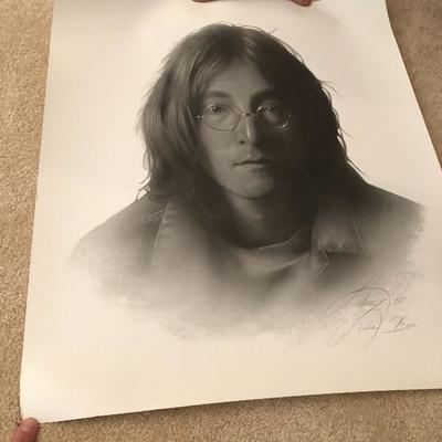 237:  Vintage John Lennon Sketch Print Signed by Artist
