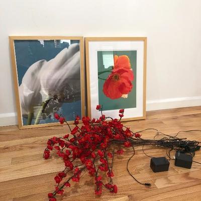 096:  Signed Framed Photo and Lighted Floral