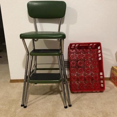214:  Industrial Vintage Stool and  Coca Cola Crate 