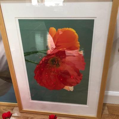 096:  Signed Framed Photo and Lighted Floral