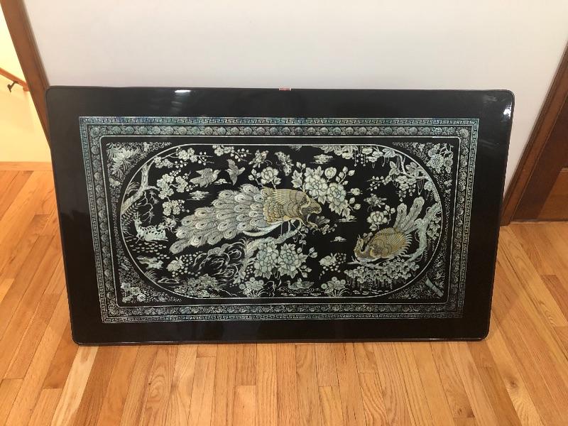 047 Vintage Korean Mother Of Pearl Peacock Tea Table Estatesales Org