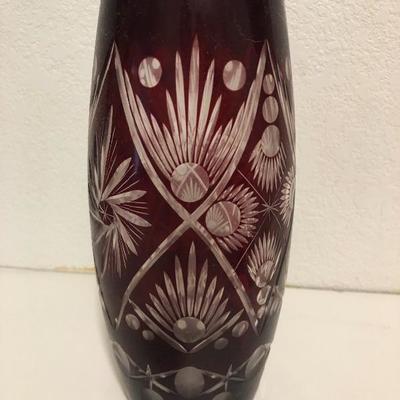 242:  Haufbauer Ruby Red Bird Bowl, Egermann Crystal Deer Bowl and Ruby Cut Vase