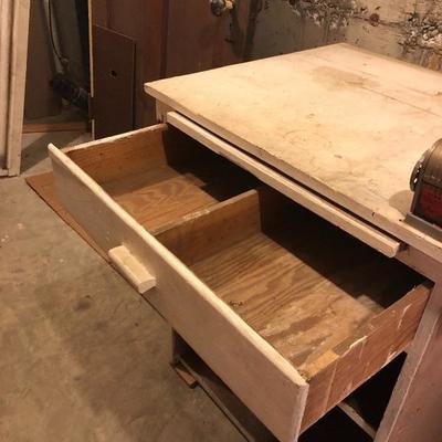 061:  Small Work Bench with Vintage Pencil Sharpner
