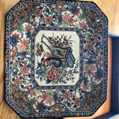 228: Japanese Hand Painted Serving Plates with Chopsticks