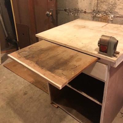 061:  Small Work Bench with Vintage Pencil Sharpner