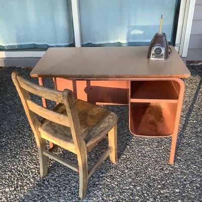 128: Vintage Childâ€™s School Desk and Chair 