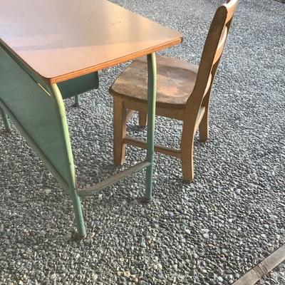 129: Vintage Childâ€™s School Desk and Chair