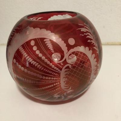 242:  Haufbauer Ruby Red Bird Bowl, Egermann Crystal Deer Bowl and Ruby Cut Vase