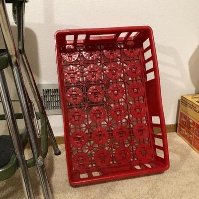 214:  Industrial Vintage Stool and  Coca Cola Crate 