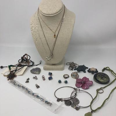 251:  14 K Diamond Gold Ring, Two  Sterling Necklaces and Other Jewelry