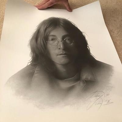 237:  Vintage John Lennon Sketch Print Signed by Artist