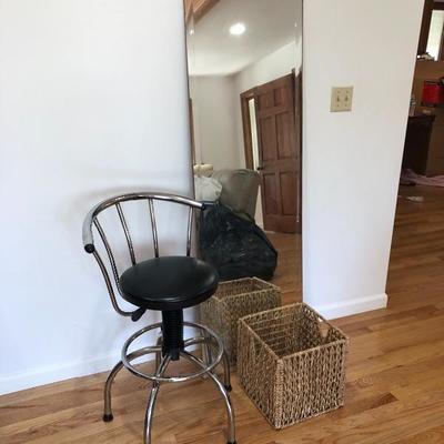 231:  Swivel Adjustable  Bar Stool, Basket and Mirror 