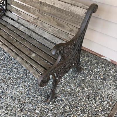 068:  Wood Bench With Metal Accents