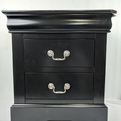Black/Silver Wood 2 Drawer Night Stand - Right Corner Chipped as Shown