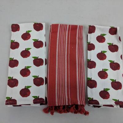 Hand Towel Set of 3, Apple, Striped - New