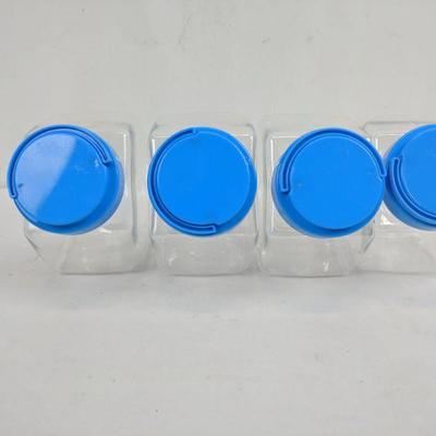 Clear/Blue Plastic Small Containers W/ Lids, set of 4 - New