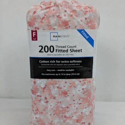 Mainstays 200 Thread Ct Fitted Sheet, Full, Pink Floral - New