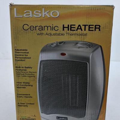 Lasko Ceramic Heater, Adjustable Thermostat - New