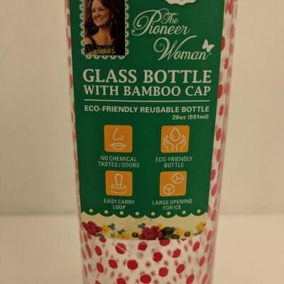 Pioneer Woman Glass Bottle W/ Bamboo Cap - New