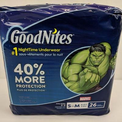 GoodNites Marvel Hulk Underwear, Size 4-8, 26 Ct - New