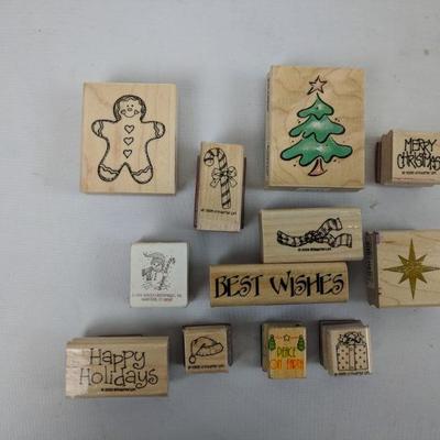 12 Christmas Wood Mounted Rubber Stamps