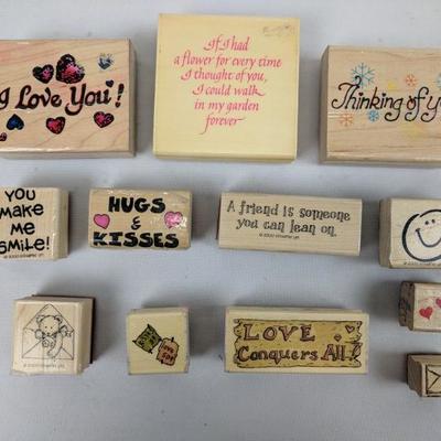 12 Wood Mounted Rubber Stamps (Love)