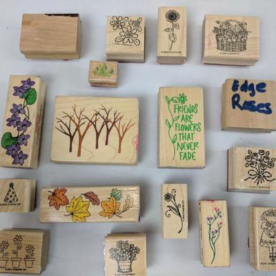 17 Flower Wooden Mounted Rubber Stamps