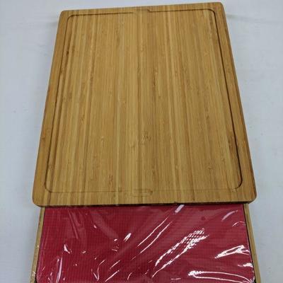 Bamboo Cutting/Storage Board with Colored Chopping Mats - Broken Corner