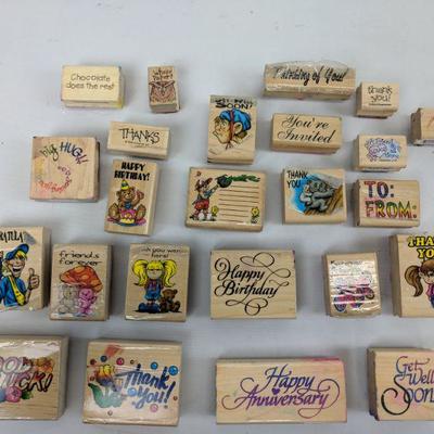 24 Cards Wood Mounted Rubber Stamps