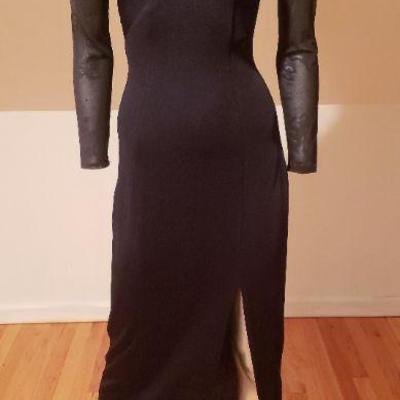 Vtg Cache' Rhinestone embellished Maxi slit dress w/tulle 