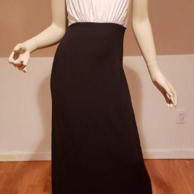 Vtg black & White Color Block maxi embellished Egyptian Revival neckline