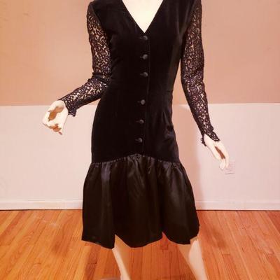 Vtg Guy Laroche Boutique demi Couture Lace velour dress Paris